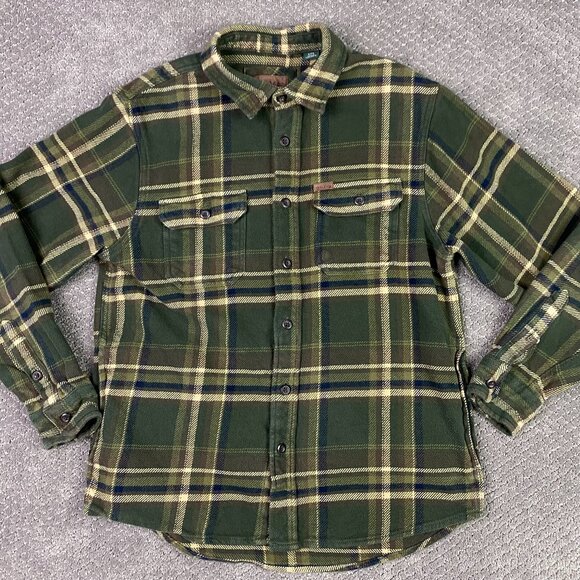 Orvis Flannel Shirt Jacket Shacket Men's Small Green Check Plaid Cotton - Picture 1 of 14